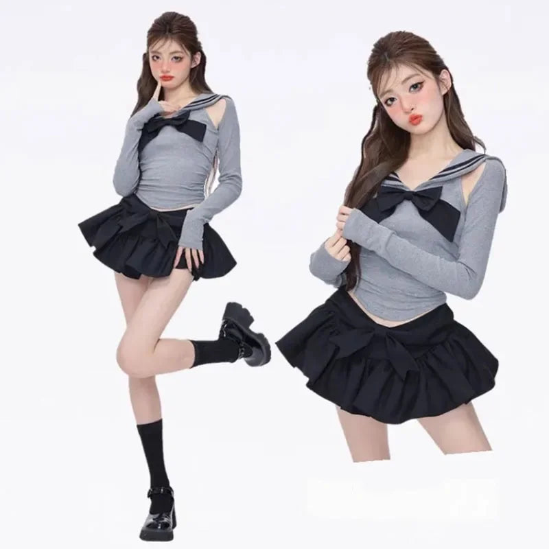 Ruffled Edge Grey Fluffy Skirt - Korean Preppy Style - Bottoms - Skirts - 1 - 2024