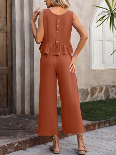 Ruffled Round Neck Tank and Pants Set - Bottoms - Outfit Sets - 4 - 2024