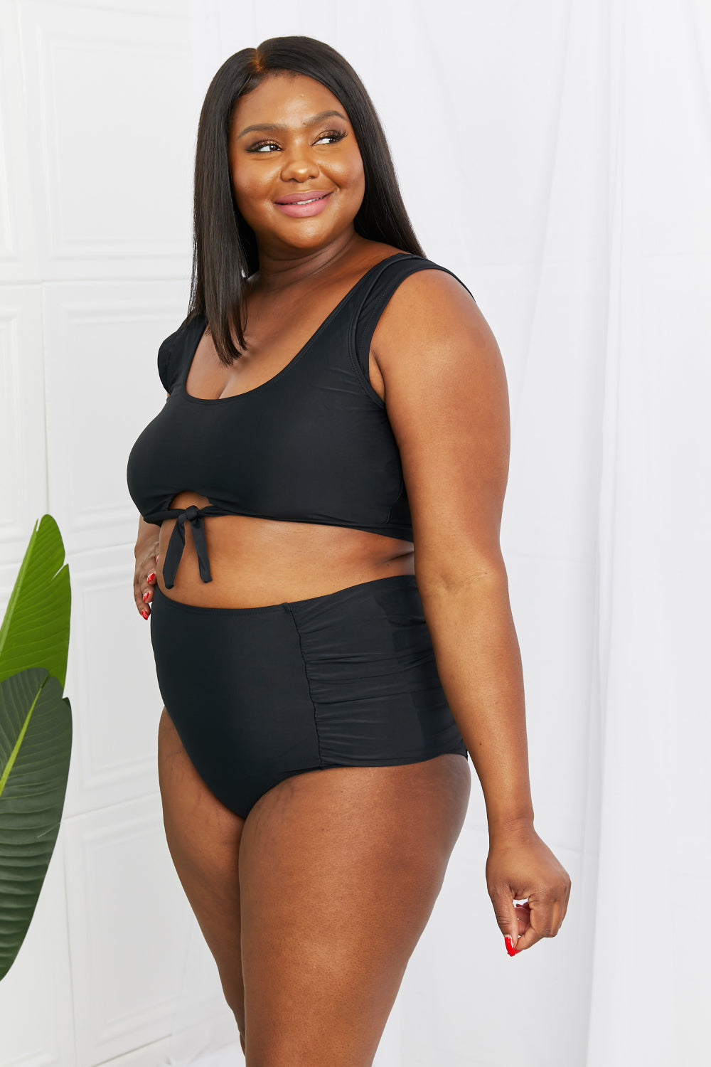 Sanibel Crop Swim Top and Ruched Bottoms Set in Black - Bottoms - Swimwear - 3 - 2024