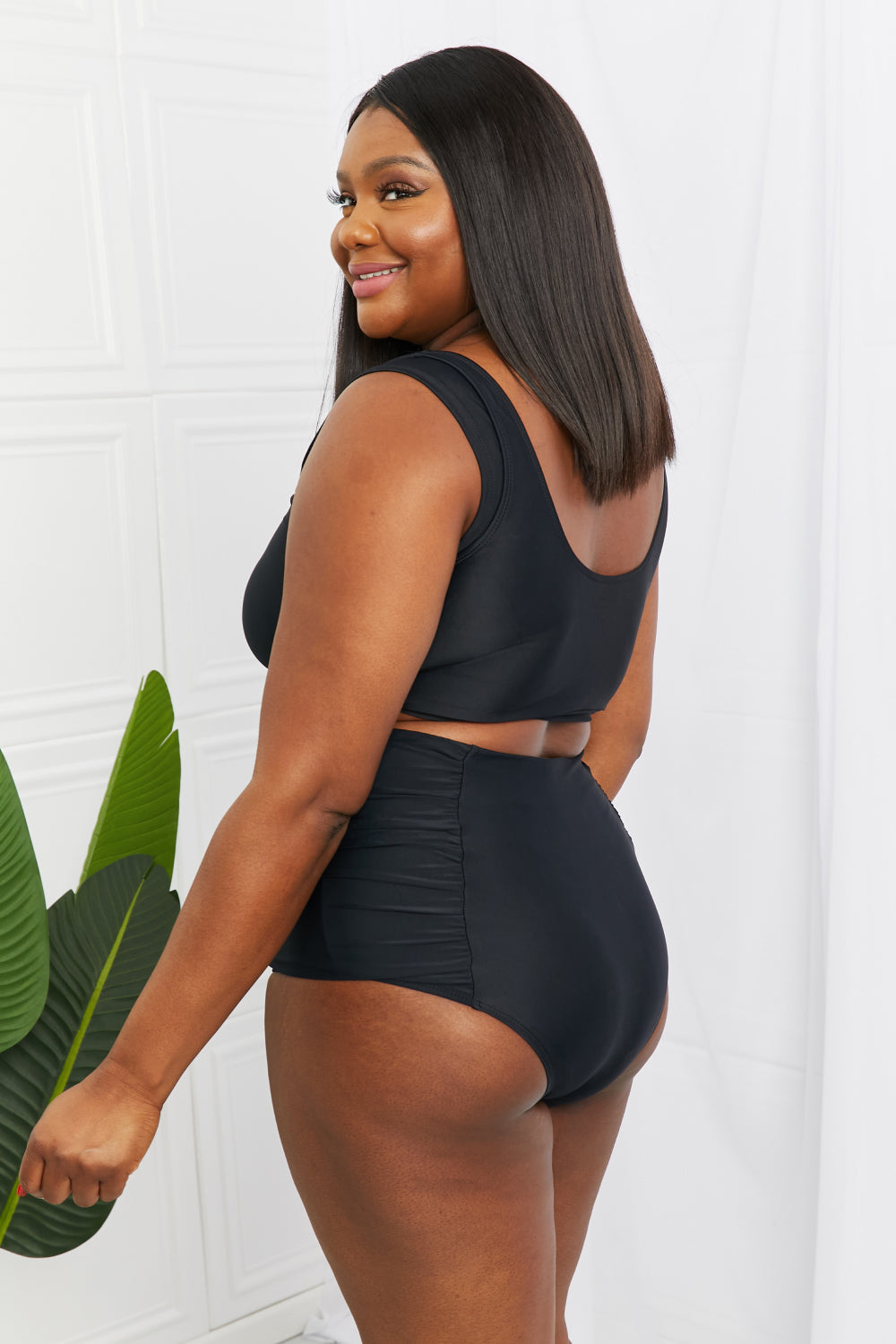 Sanibel Crop Swim Top and Ruched Bottoms Set in Black - Bottoms - Swimwear - 2 - 2024