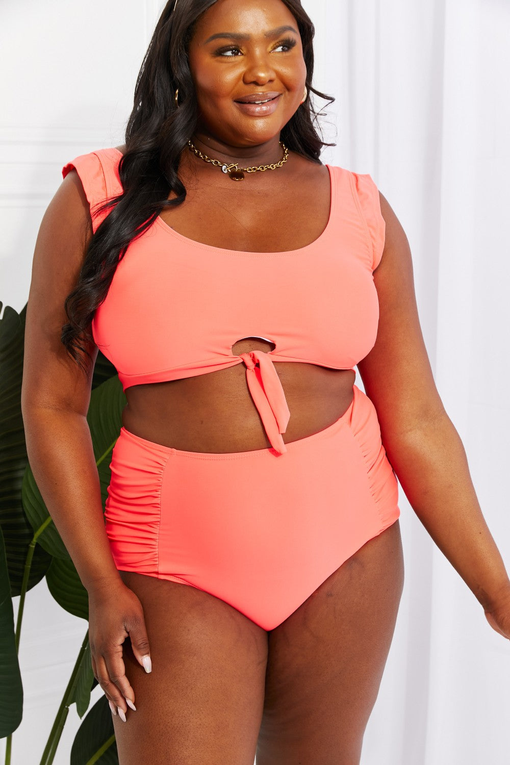 Sanibel Crop Swim Top and Ruched Bottoms Set in Coral - Bottoms - Swimwear - 9 - 2024