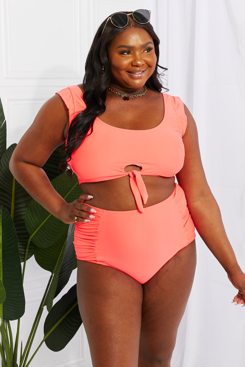 Sanibel Crop Swim Top and Ruched Bottoms Set in Coral - Bottoms - Swimwear - 6 - 2024