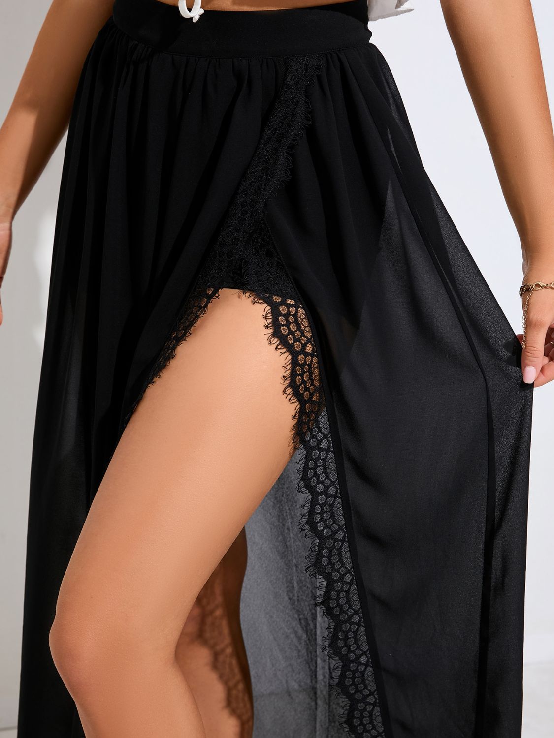 Scalloped Lace Trim Split Skirt - Bottoms - Skirts - 4 - 2024