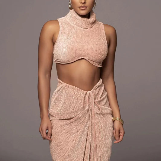 Sexy Two-Piece Set: Tank Top and Long Skirt Beach Outfit - Pink / L - Bottoms - Outfit Sets - 2 - 2024