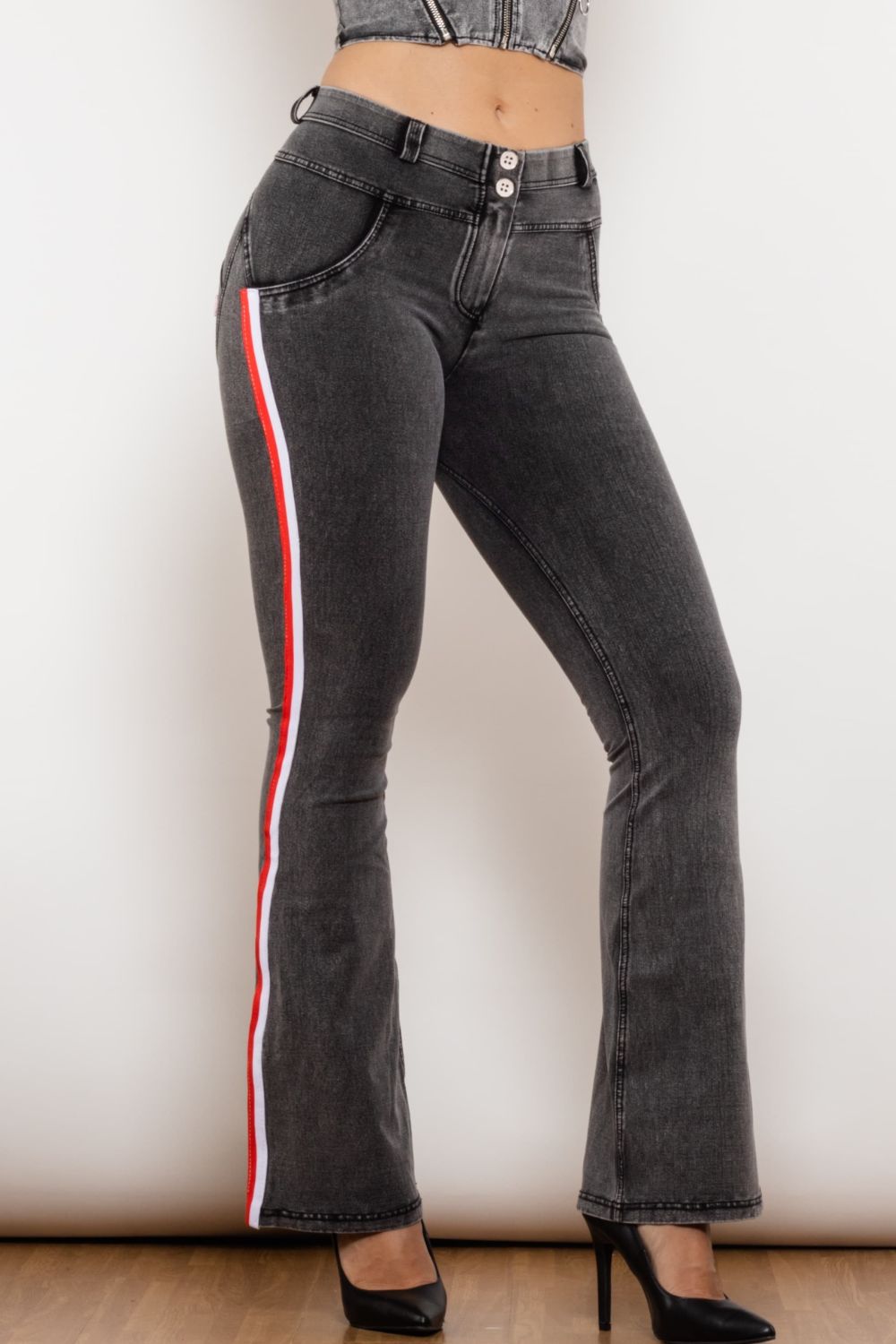 Side Stripe Bootcut Jeans - Dark Gray / XS - Bottoms - Pants - 1 - 2024