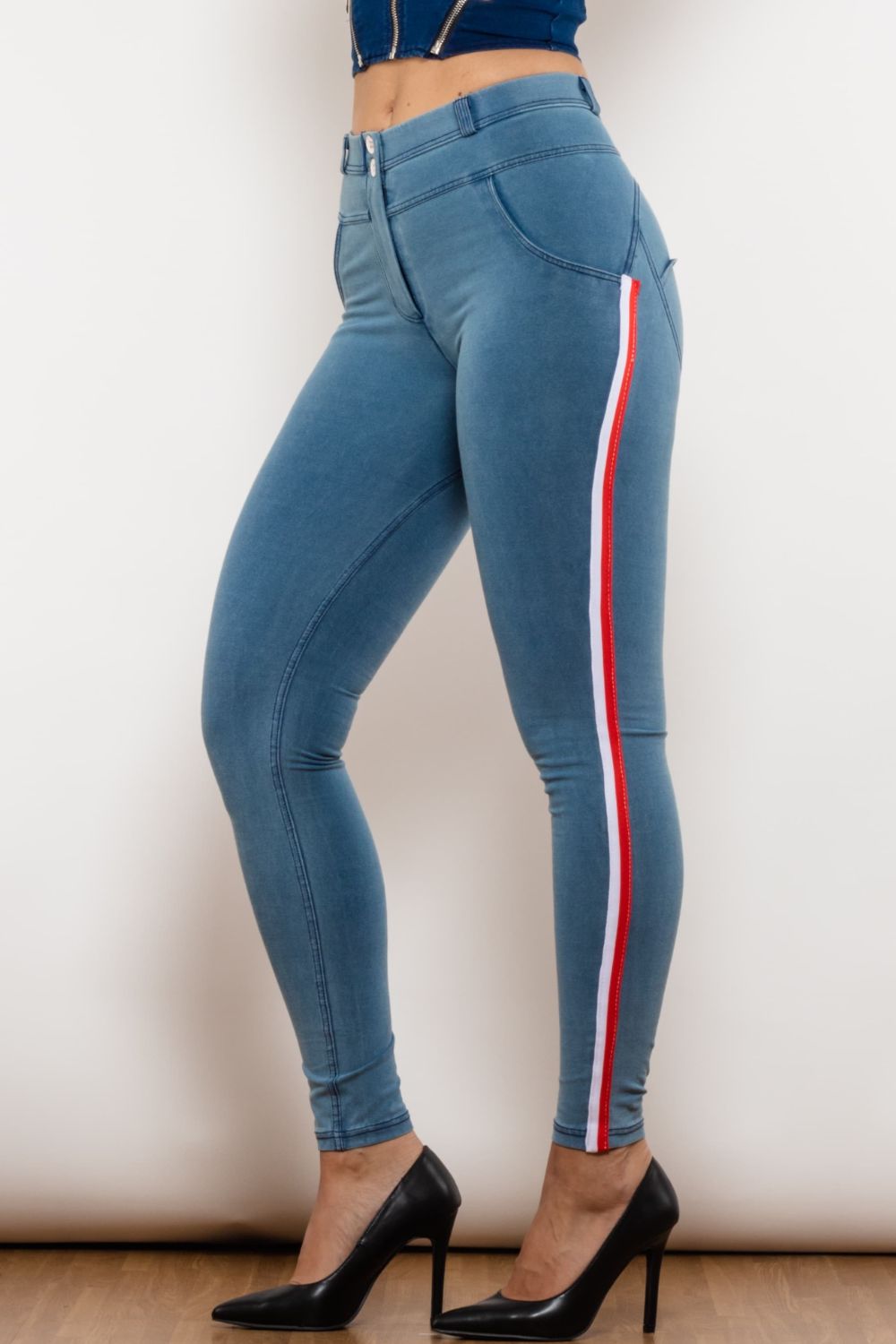 Side Stripe Contrast Buttoned Skinny Jeans - Bottoms - Pants - 3 - 2024