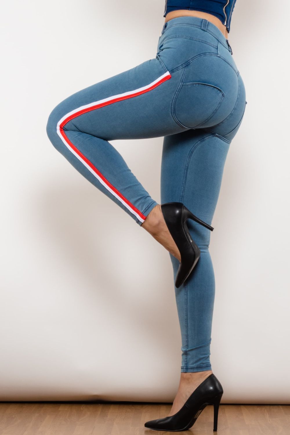 Side Stripe Contrast Buttoned Skinny Jeans - Bottoms - Pants - 5 - 2024