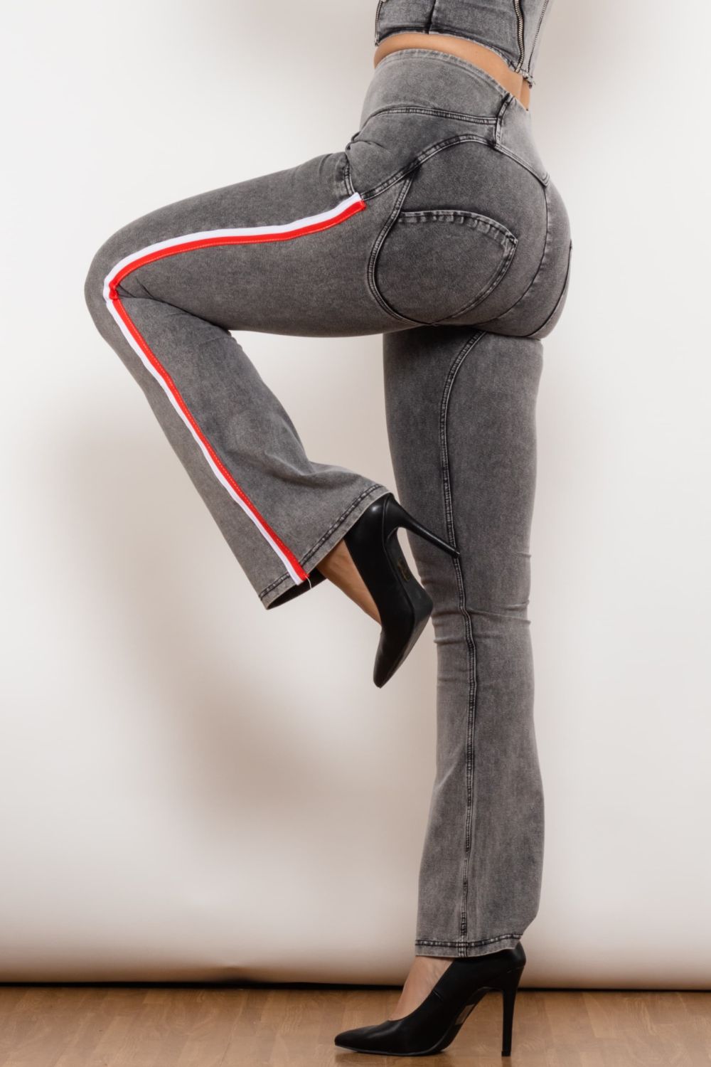 Side Stripe High Waist Zip Closure Jeans - Bottoms - Pants - 5 - 2024