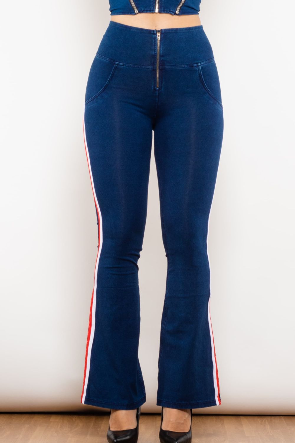 Side Stripe Zip Closure Bootcut Jeans - Bottoms - Pants - 2 - 2024