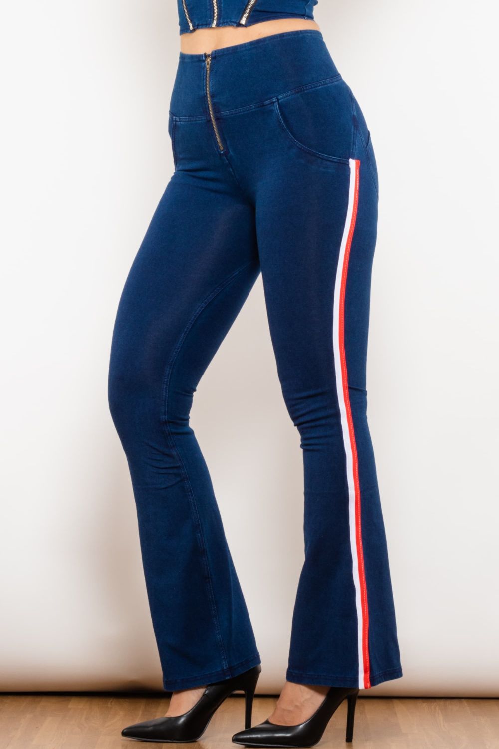 Side Stripe Zip Closure Bootcut Jeans - Bottoms - Pants - 4 - 2024