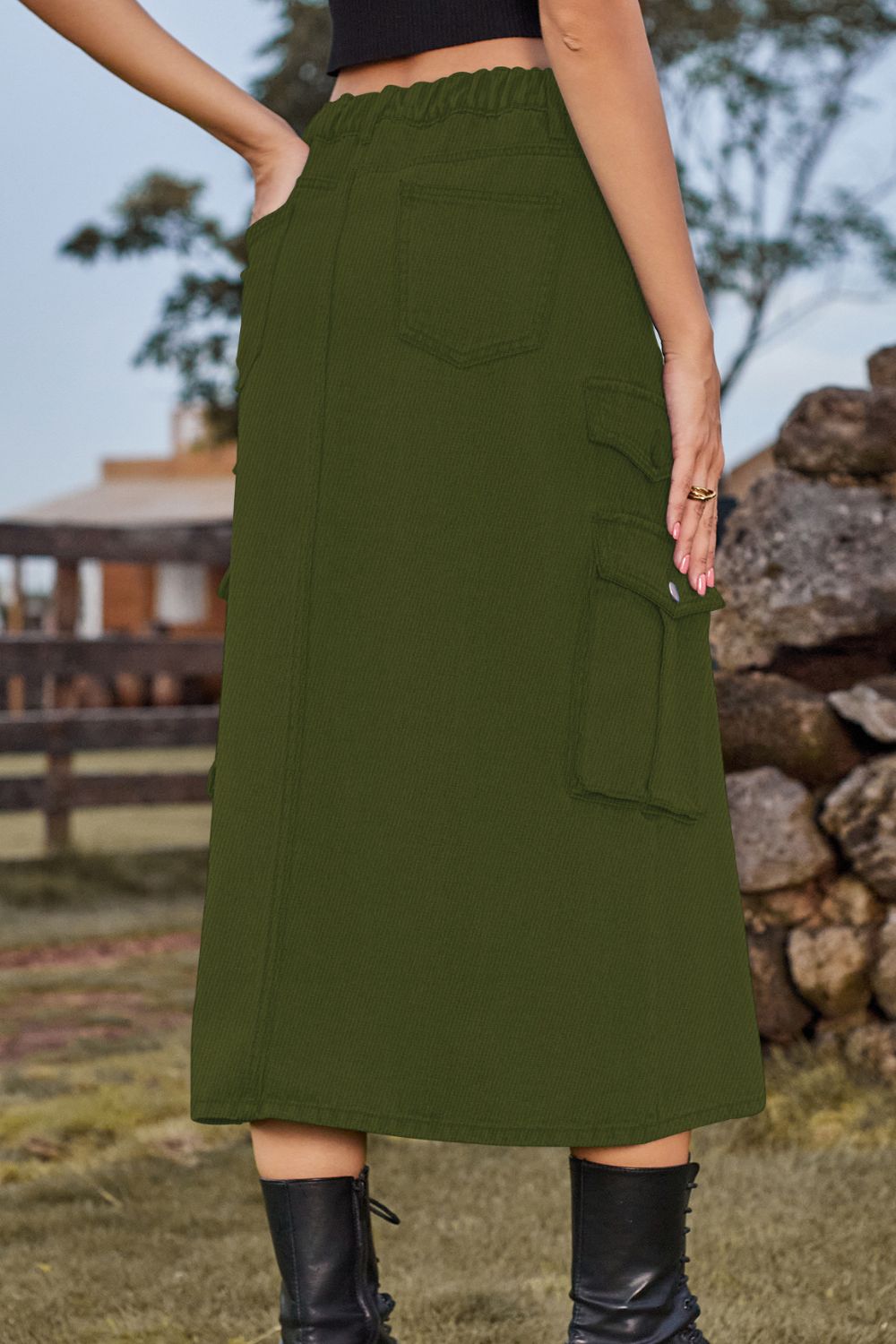 Slit Front Midi Denim Skirt with Pockets - Bottoms - Skirts - 11 - 2024