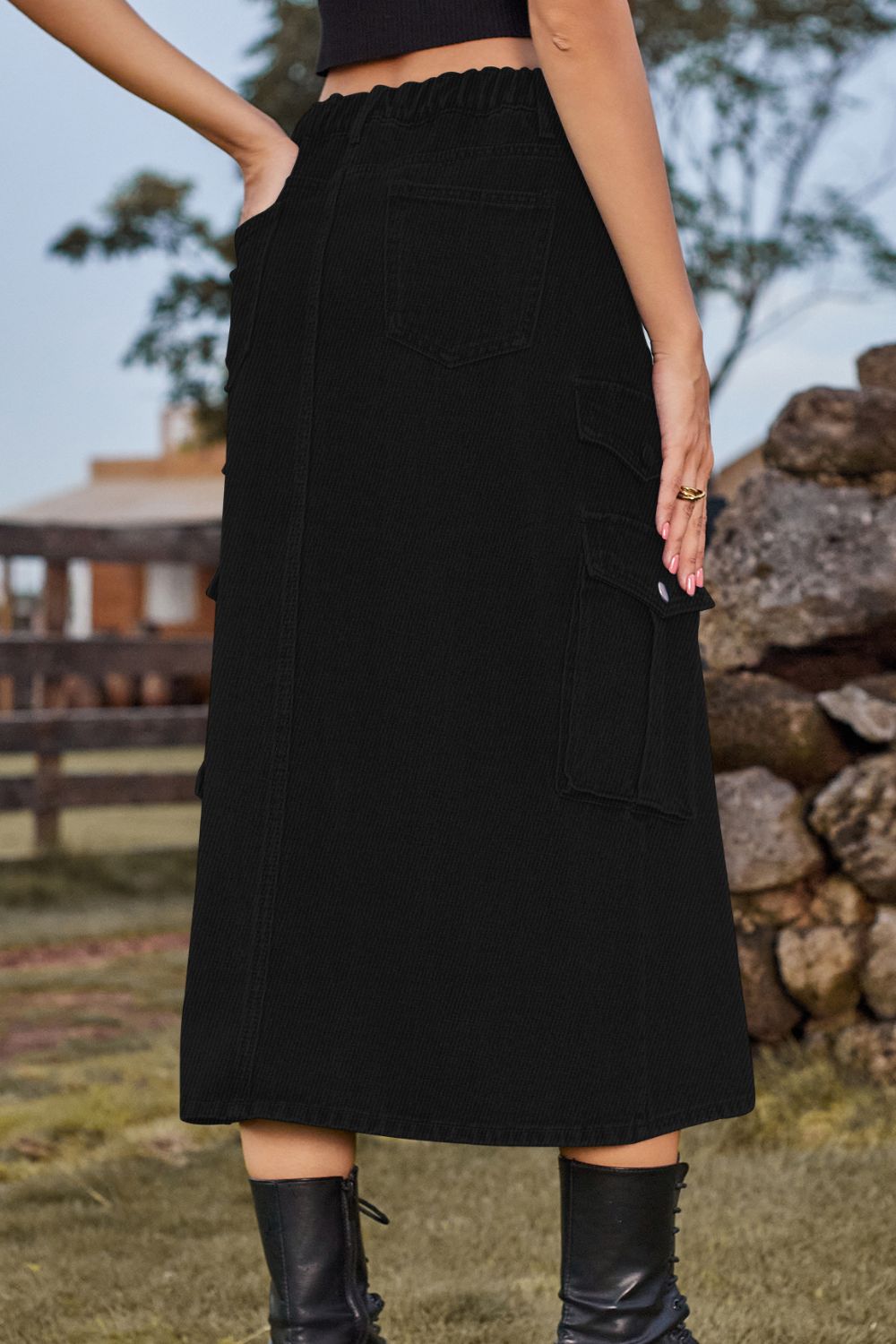 Slit Front Midi Denim Skirt with Pockets - Bottoms - Skirts - 15 - 2024