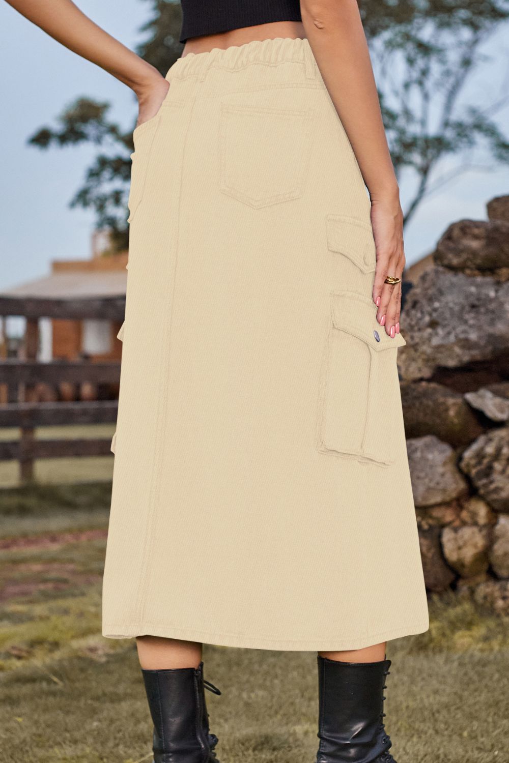 Slit Front Midi Denim Skirt with Pockets - Bottoms - Skirts - 7 - 2024