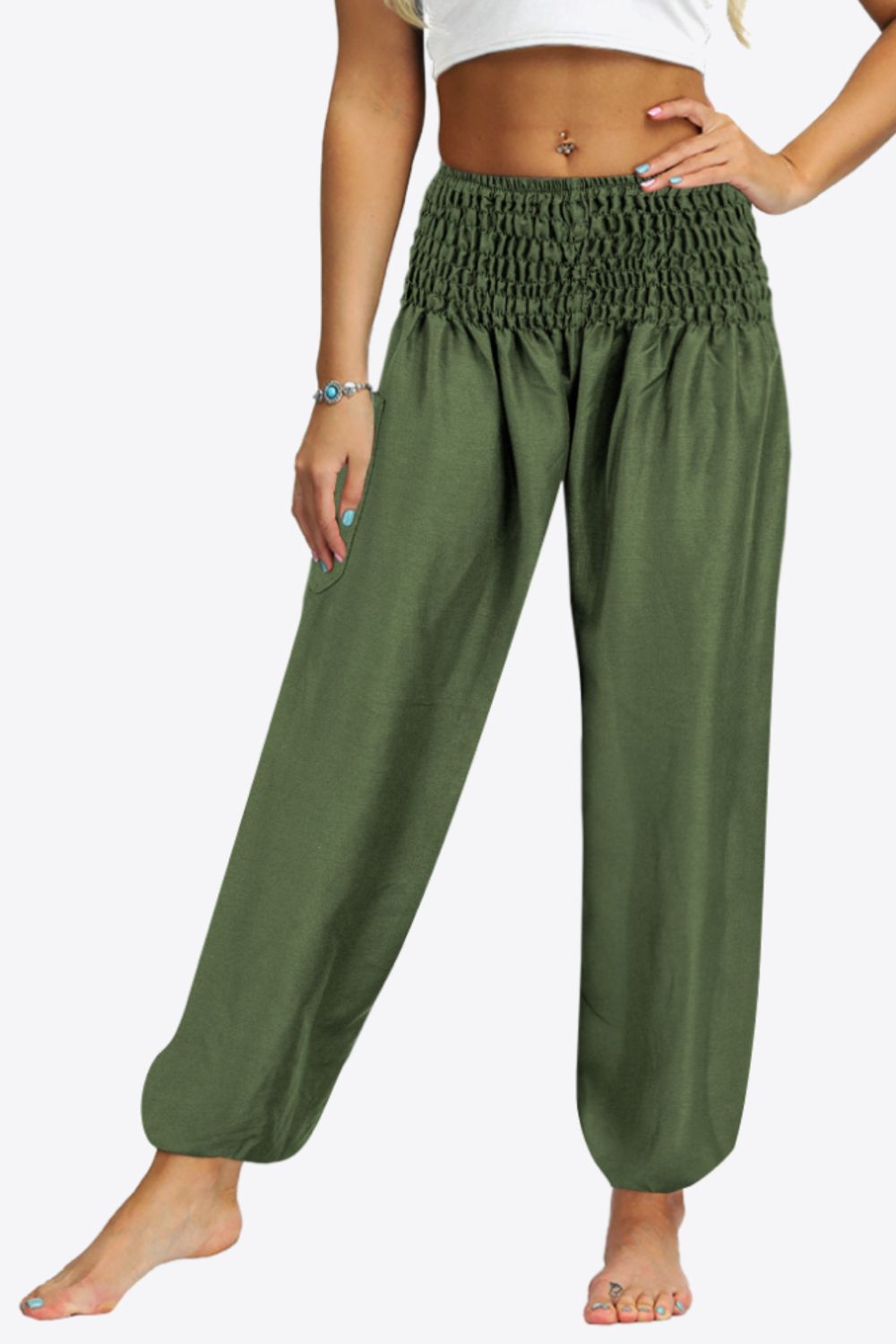 Smocked Joggers with Pockets - Green / S - Bottoms - Pants - 4 - 2024
