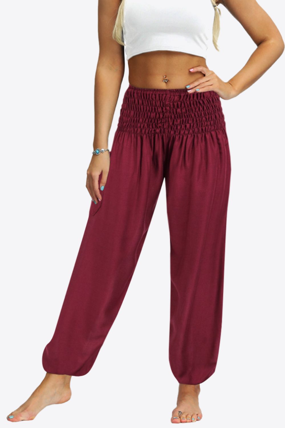 Smocked Joggers with Pockets - Red / S - Bottoms - Pants - 13 - 2024