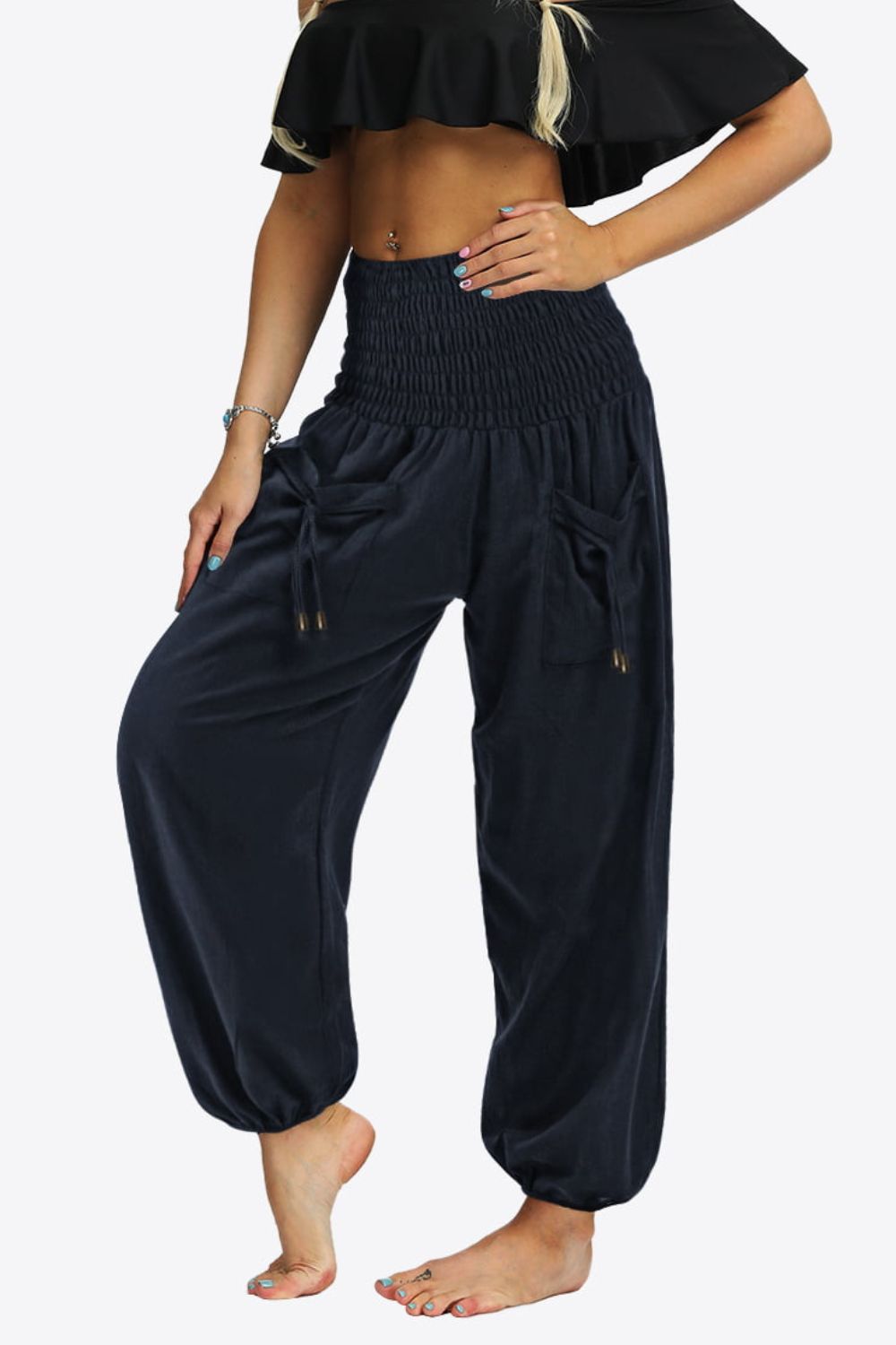 Smocked Long Joggers with Pockets - Dark Blue / S - Bottoms - Pants - 1 - 2024