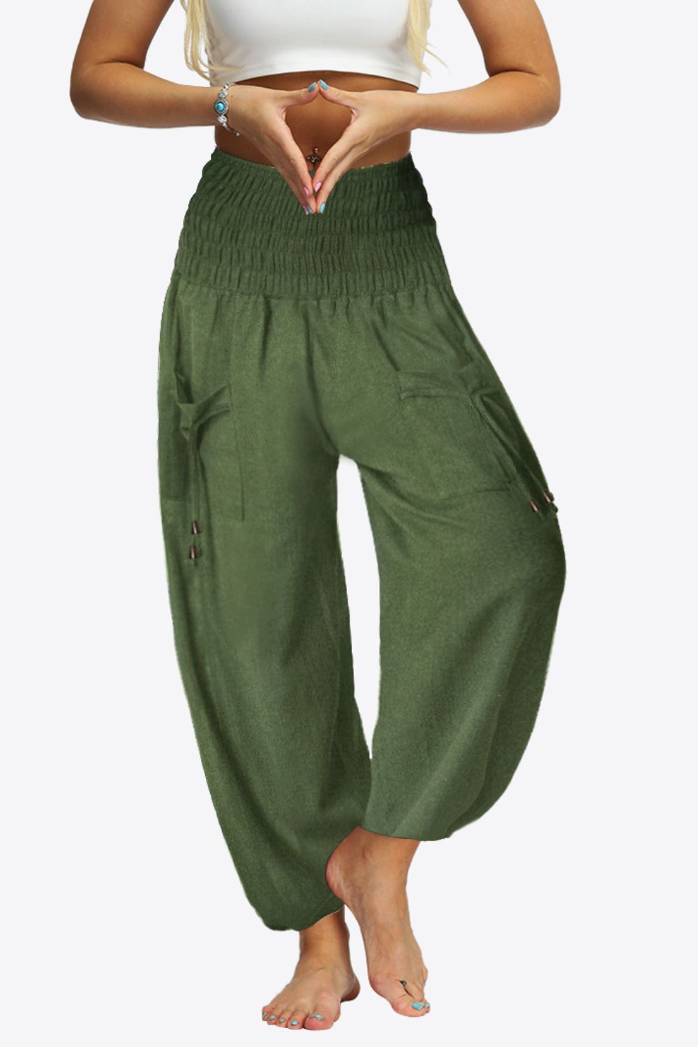 Smocked Long Joggers with Pockets - Dark Green / S - Bottoms - Pants - 13 - 2024