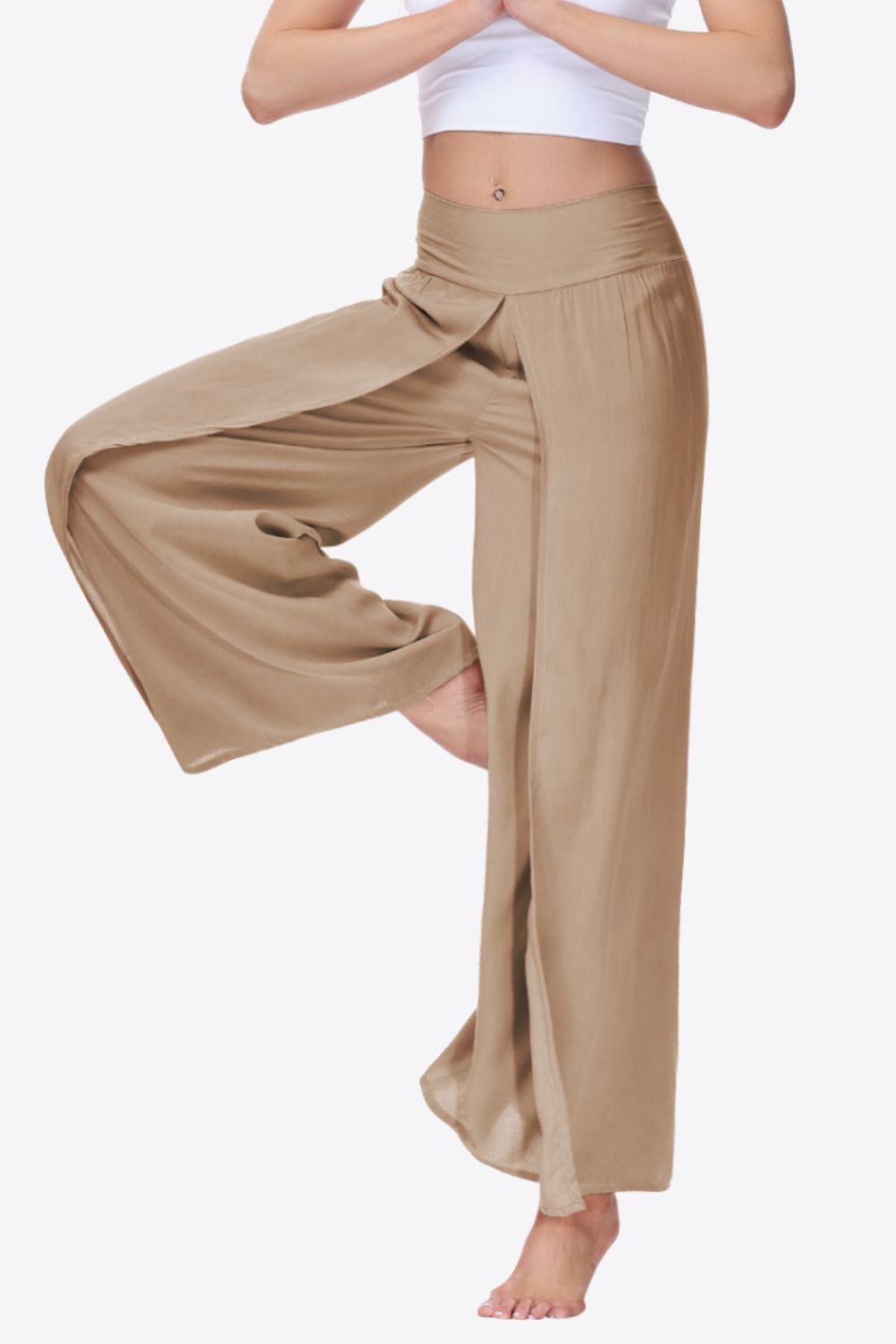 Smocked Split Wide Leg Long Pants - Brown / S - Bottoms - Pants - 1 - 2024