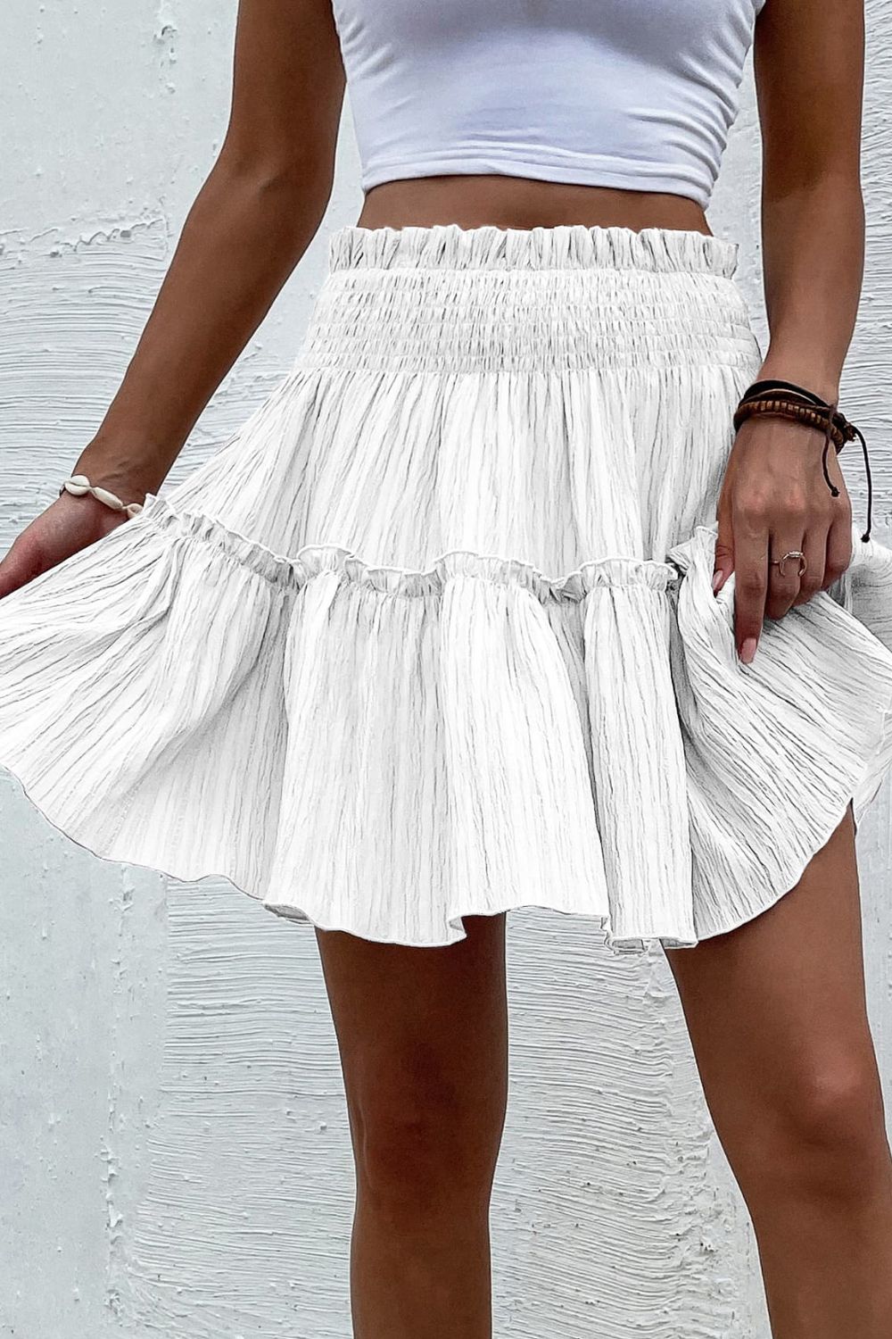 Smocked Waist Frill Trim Skirt - White / S - Bottoms - Skirts - 7 - 2024