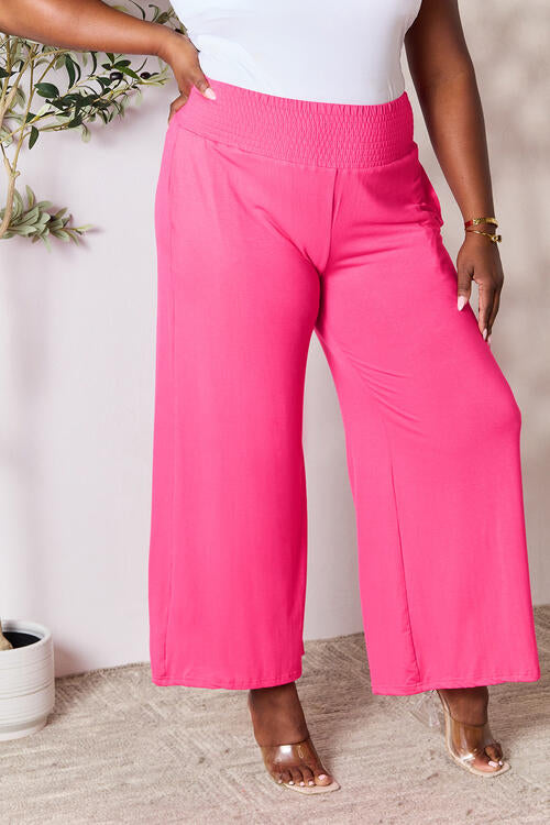 Smocked Wide Waistband Wide Leg Pants - Hot Pink / S - Bottoms - Pants - 3 - 2024