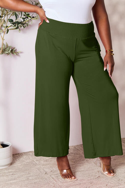 Smocked Wide Waistband Wide Leg Pants - Army Green / S - Bottoms - Pants - 8 - 2024