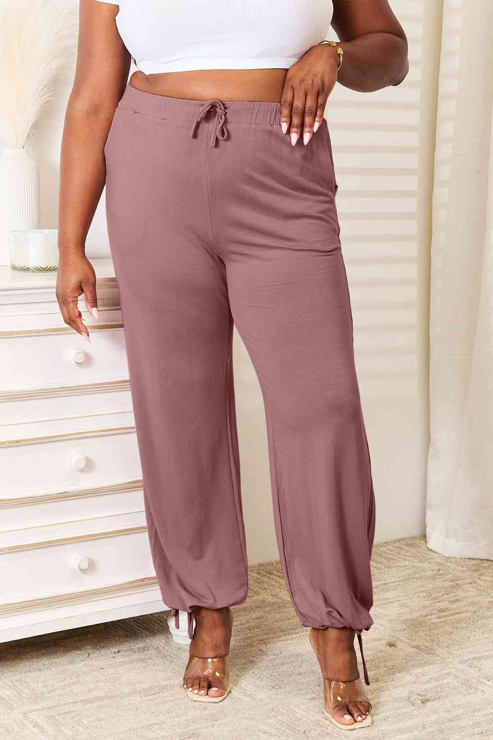 Soft Rayon Drawstring Waist Pants with Pockets - Light Mauve / S - Bottoms - Pants - 5 - 2024