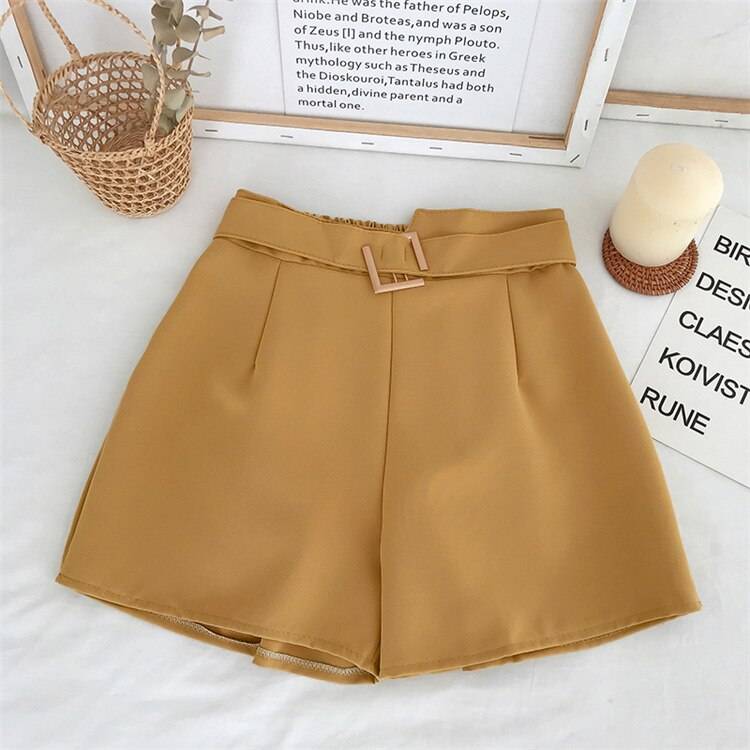 Solid High Waist Shorts - Yellow / L - Bottoms - Shorts - 17 - 2024