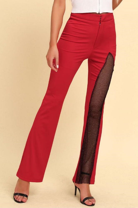 Spliced Mesh Bootcut Pants - Red / S - Bottoms - Pants - 1 - 2024
