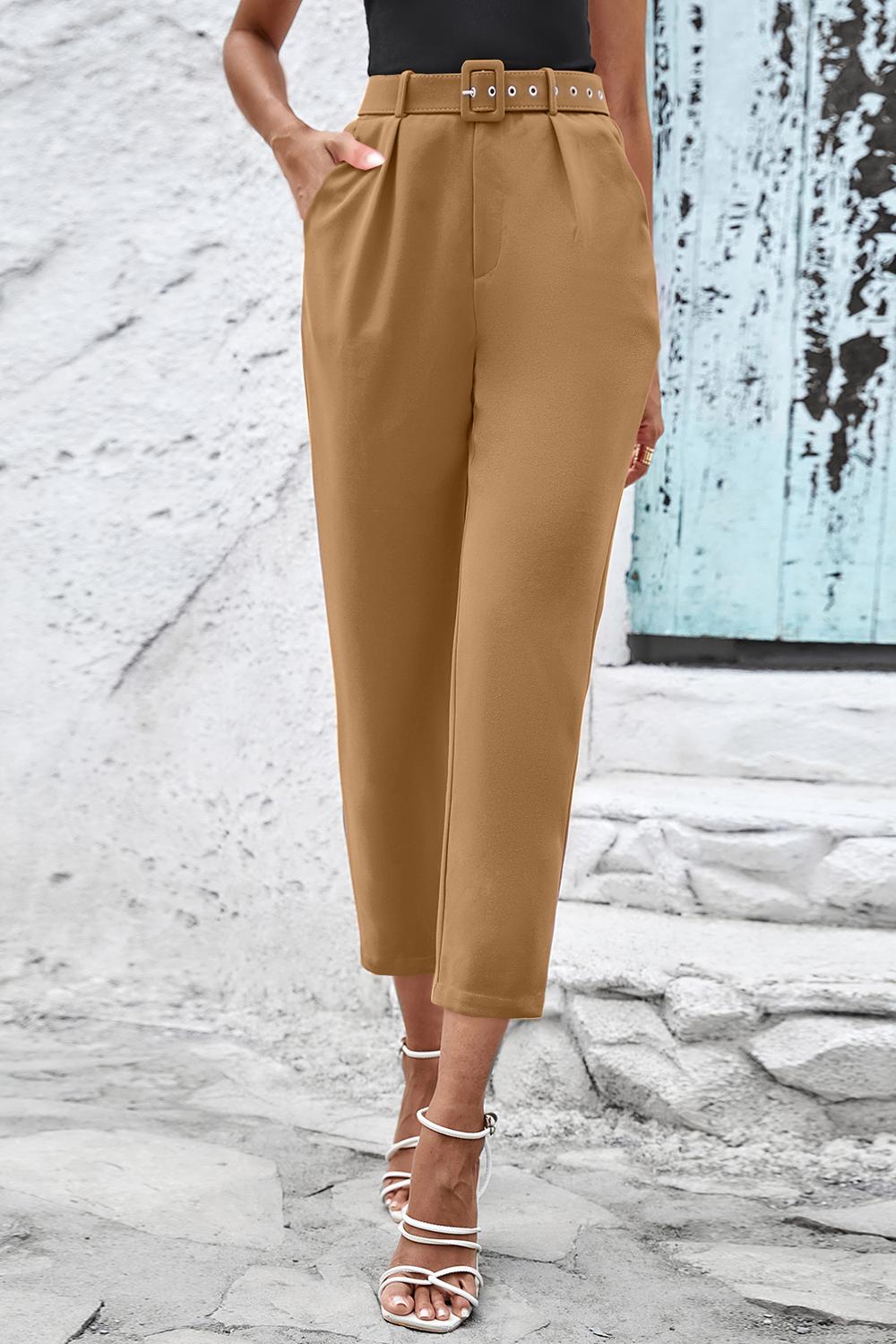 Straight Leg Cropped Pants with Pockets - Bottoms - Pants - 5 - 2024
