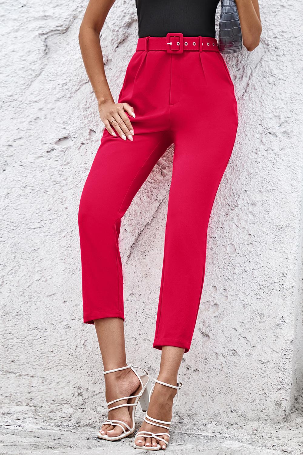 Straight Leg Cropped Pants with Pockets - Pink / S - Bottoms - Pants - 7 - 2024
