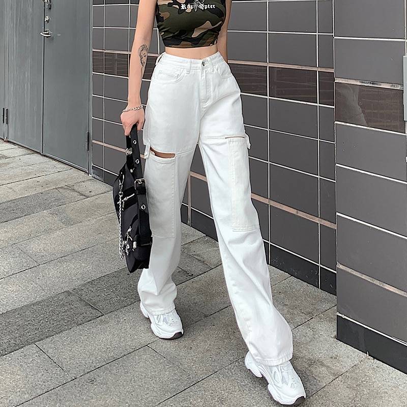 Street Fashion Casual High Waist Jeans - White / L - Bottoms - Pants - 7 - 2024
