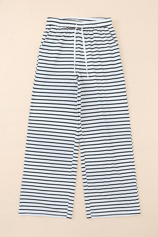Striped Drawstring Waist Wide Leg Pants - Bottoms - Pants - 2 - 2024