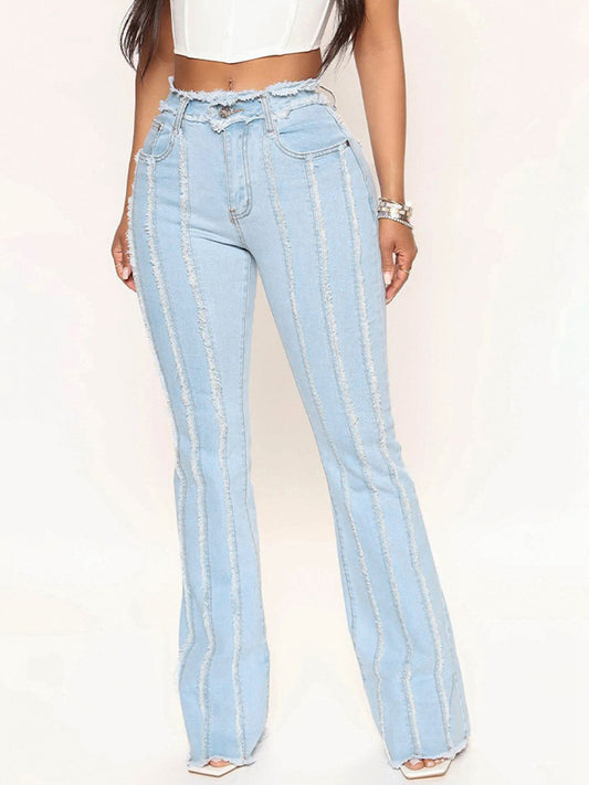 Striped Raw Hem Jeans - Bottoms - Pants - 1 - 2024