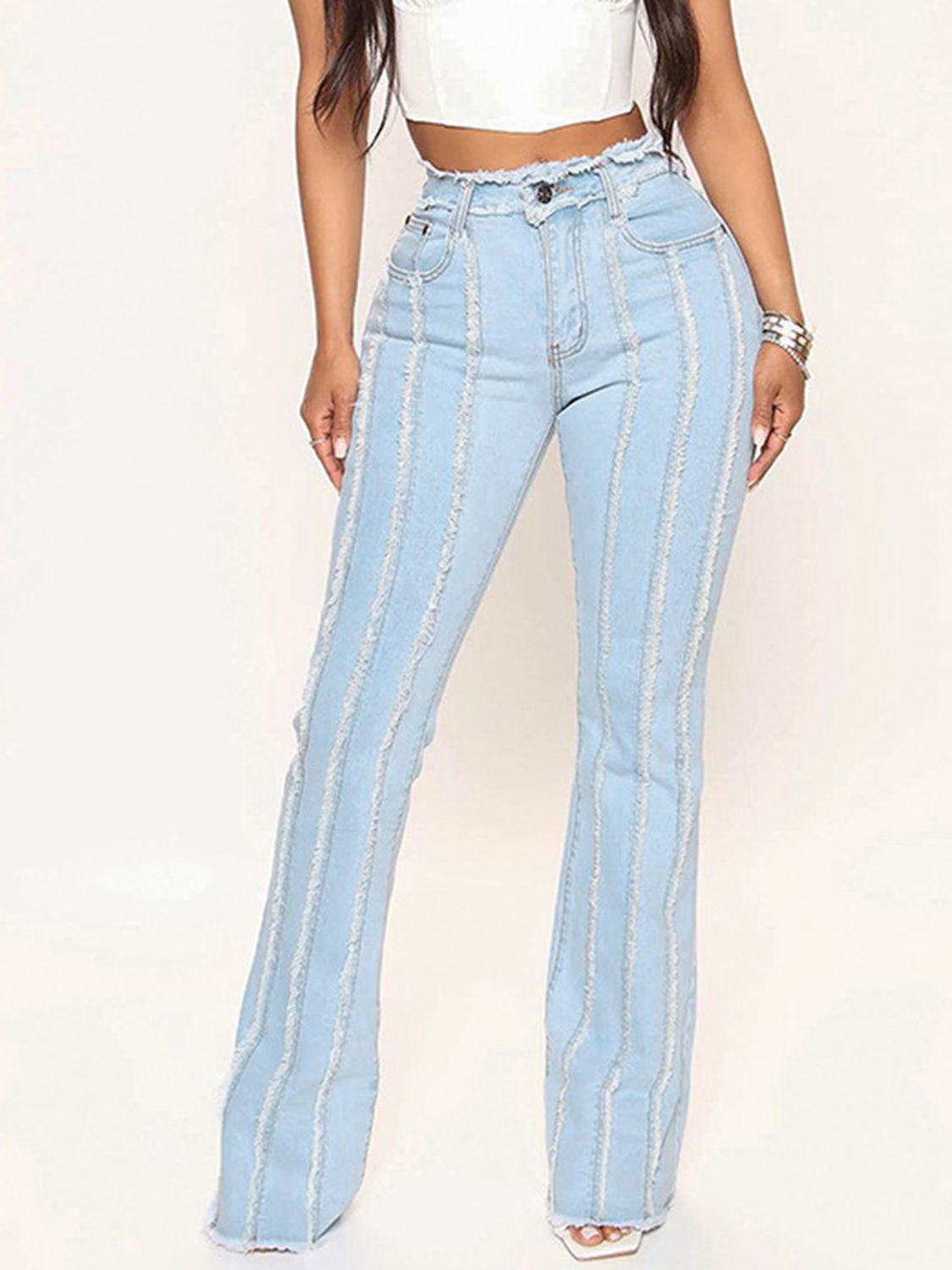 Striped Raw Hem Jeans - Light / S - Bottoms - Pants - 3 - 2024