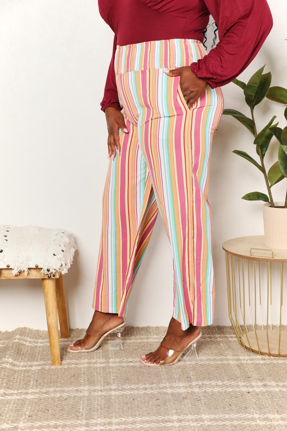 Striped Smocked Waist Pants with Pockets - Bottoms - Pants - 8 - 2024