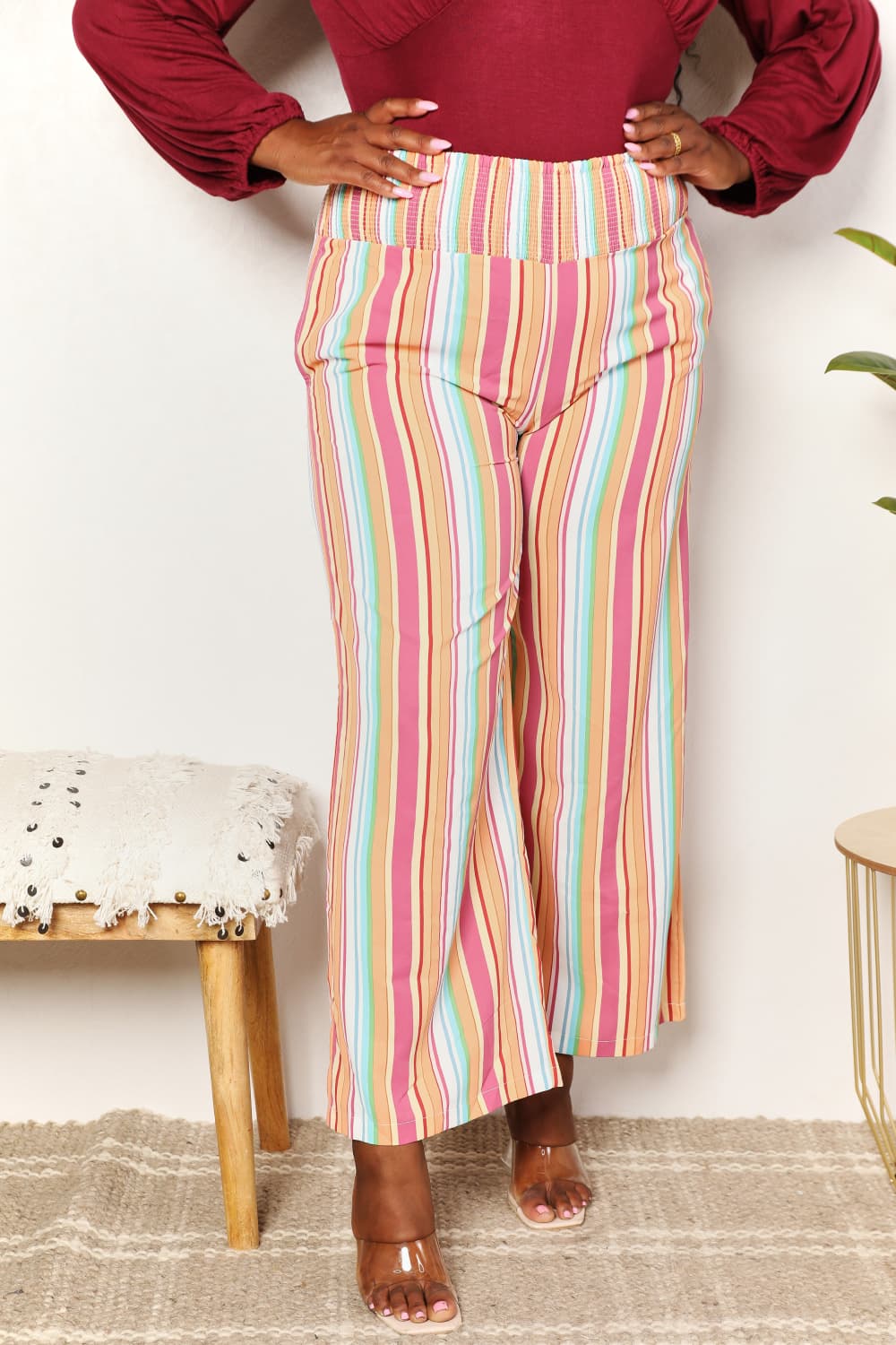 Striped Smocked Waist Pants with Pockets - Bottoms - Pants - 7 - 2024