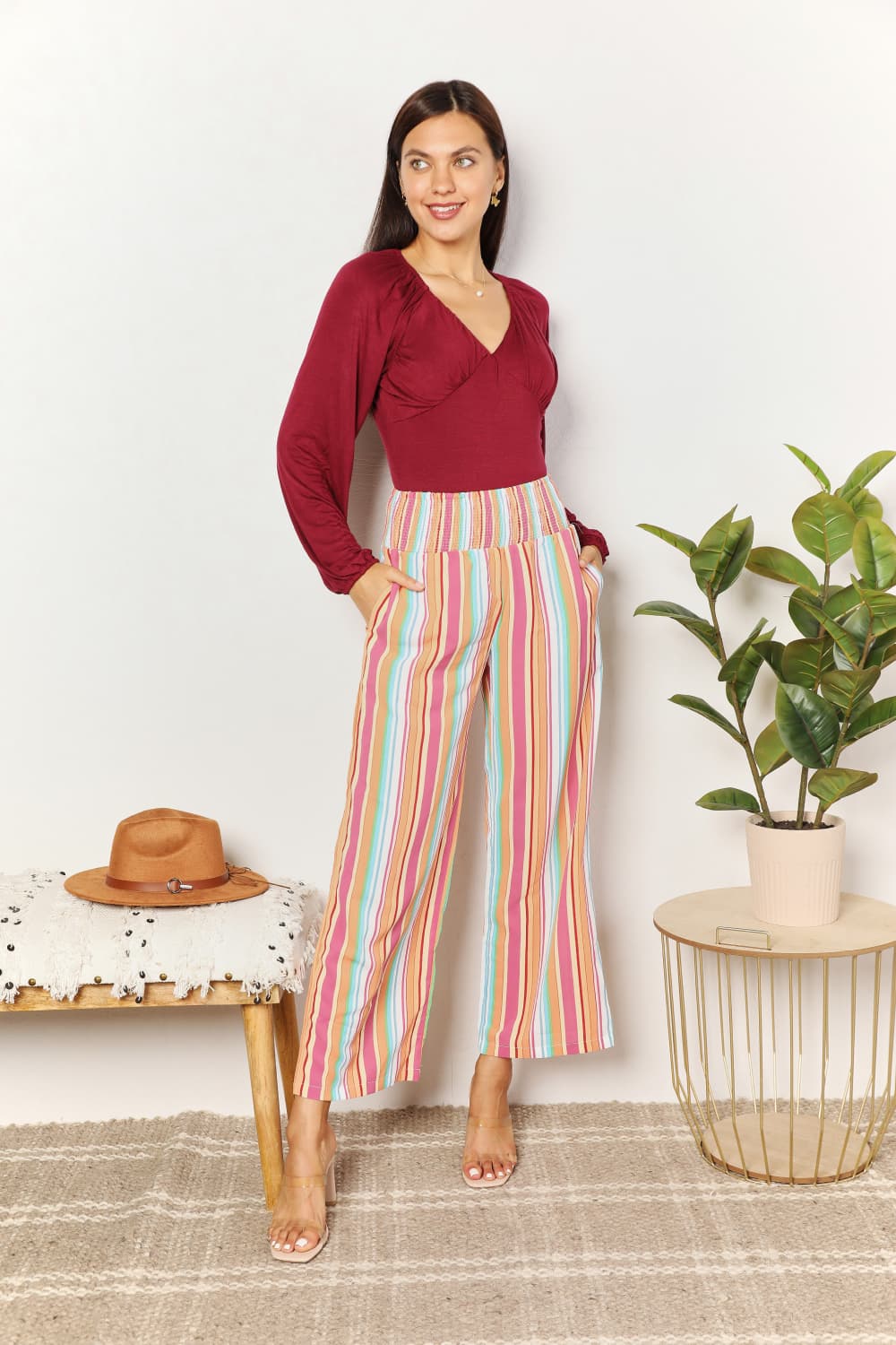 Striped Smocked Waist Pants with Pockets - Bottoms - Pants - 5 - 2024