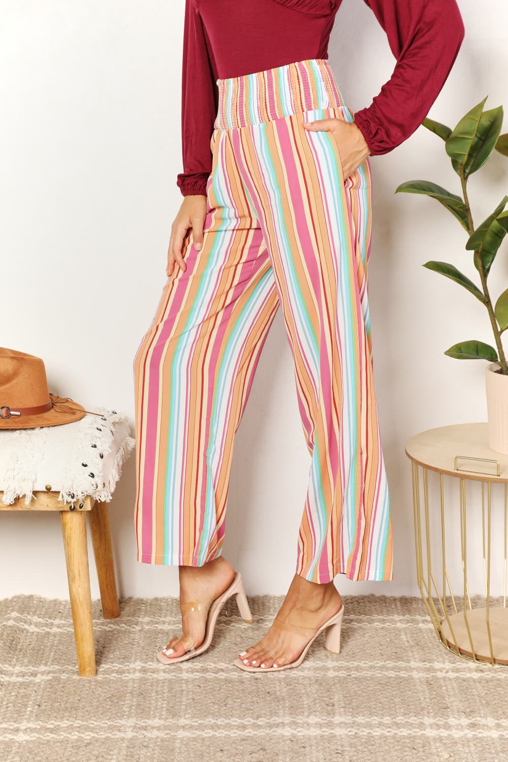 Striped Smocked Waist Pants with Pockets - Bottoms - Pants - 3 - 2024