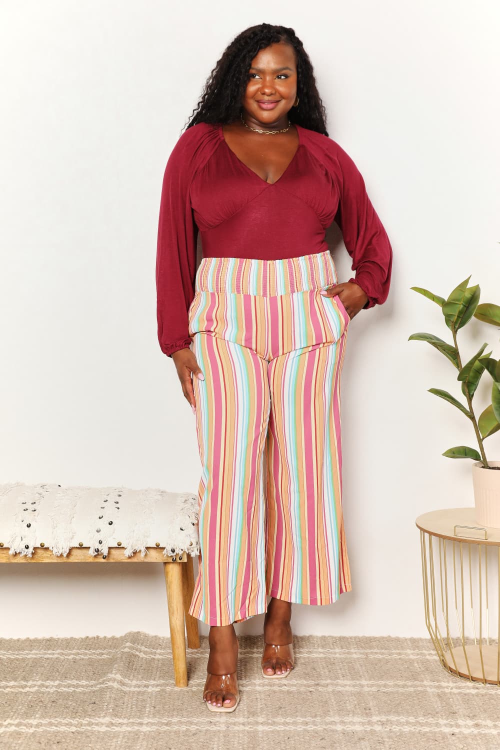 Striped Smocked Waist Pants with Pockets - Bottoms - Pants - 10 - 2024