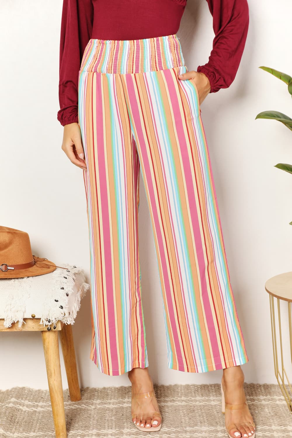 Striped Smocked Waist Pants with Pockets - Multicolor / S - Bottoms - Pants - 1 - 2024