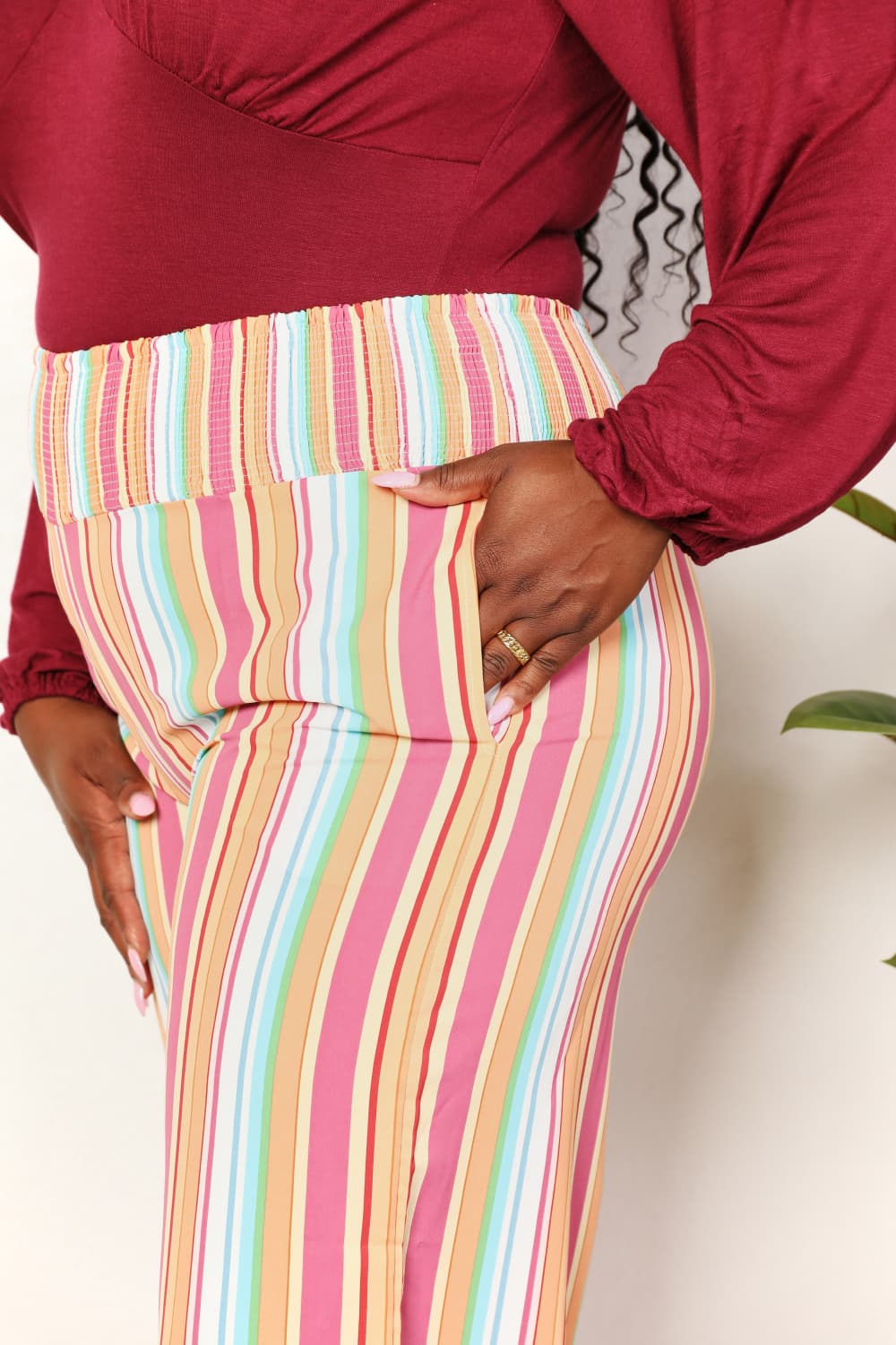 Striped Smocked Waist Pants with Pockets - Bottoms - Pants - 11 - 2024