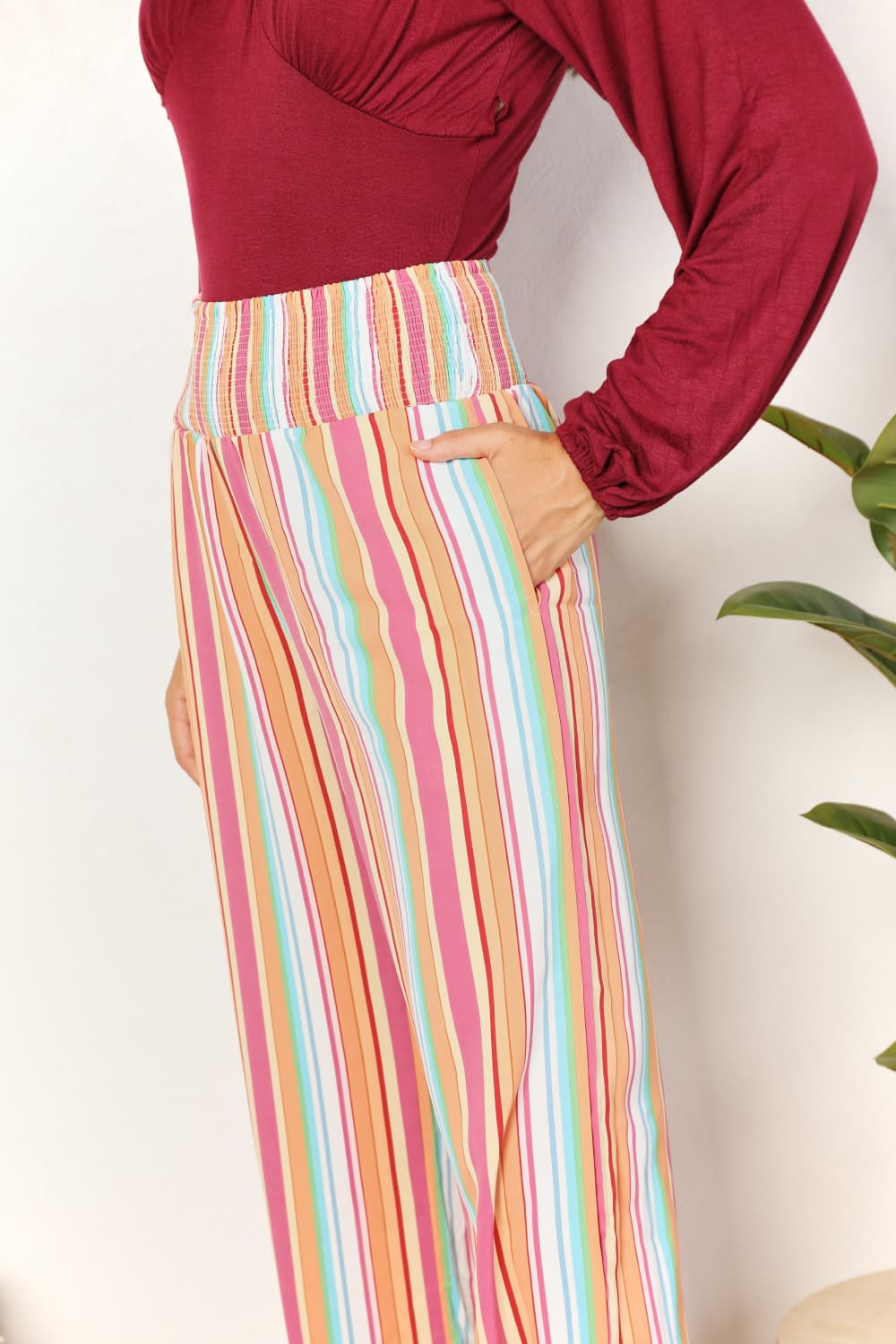 Striped Smocked Waist Pants with Pockets - Bottoms - Pants - 6 - 2024