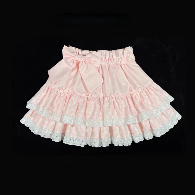 Sweet Bow Lace Ruffles Pleated Skirt - Kawaii Cake Skirt - Pink / S - Bottoms - Skirts - 4 - 2024