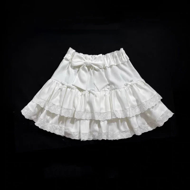 Sweet Bow Lace Ruffles Pleated Skirt - Kawaii Cake Skirt - White / S - Bottoms - Skirts - 5 - 2024