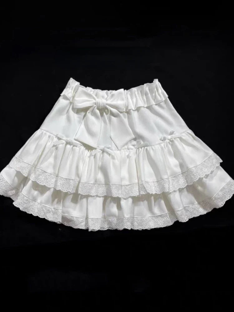 Sweet Bow Lace Ruffles Pleated Skirt - Kawaii Cake Skirt - Kawaii Stop -  sweet-bow-lace-ruffles-pleated-skirt-kawaii-cake-skirt
