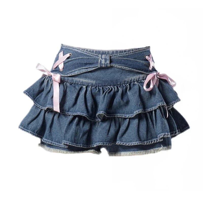 Sweet Kawaii Bow Vintage Mini Denim Skirt - Blue / M - Bottoms - Dance Dresses Skirts & Costumes - 6 - 2024