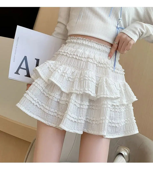 Sweet Lace Ruffle Mini Skirt – Kawaii High-Waist A-Line Style - Bottoms - Dance Dresses Skirts & Costumes - 2 - 2024