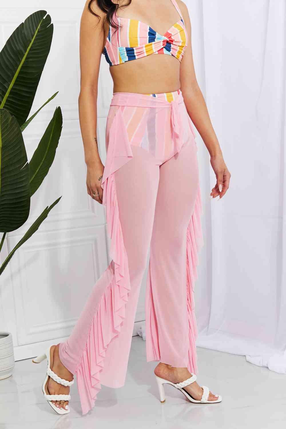 Take Me To The Beach Mesh Ruffle Cover-Up Pants - Blush Pink / One Size - Bottoms - Swimwear - 3 - 2024