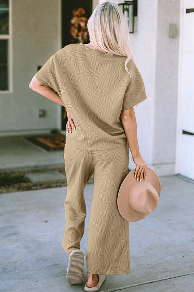 Texture Short Sleeve Top and Pants Set - Bottoms - Outfit Sets - 3 - 2024