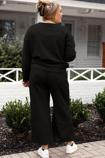Textured Long Sleeve Top and Drawstring Pants Set - Bottoms - Loungewear - 2 - 2024